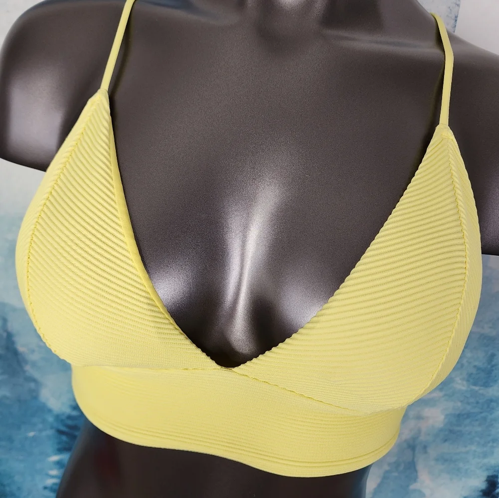 H&M Ribbed Yellow Triangle Bikini Top Size 10 - Picture 4 of 9